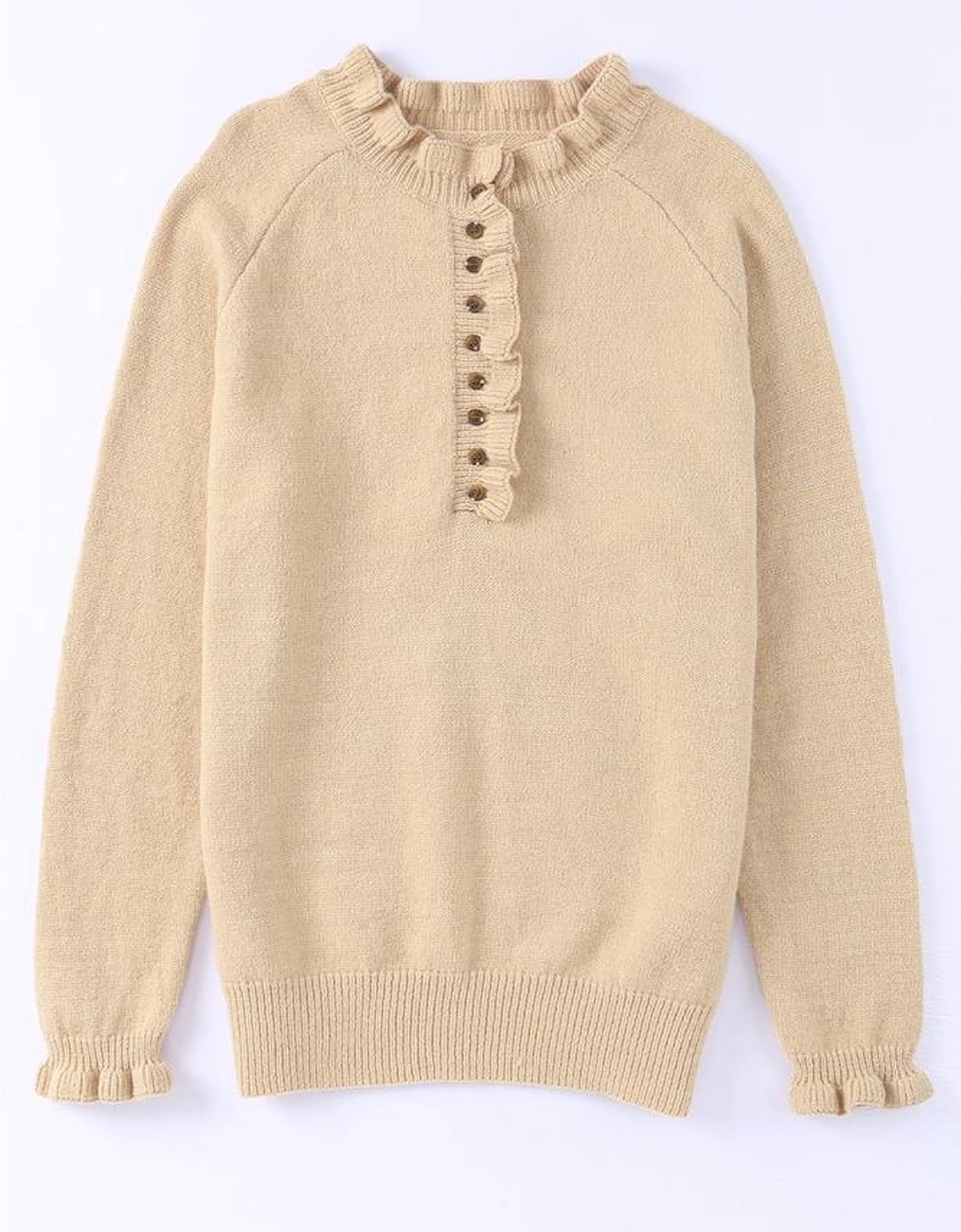 Azura Exchange Frill Trim Khaki Knit Pullover Sweater