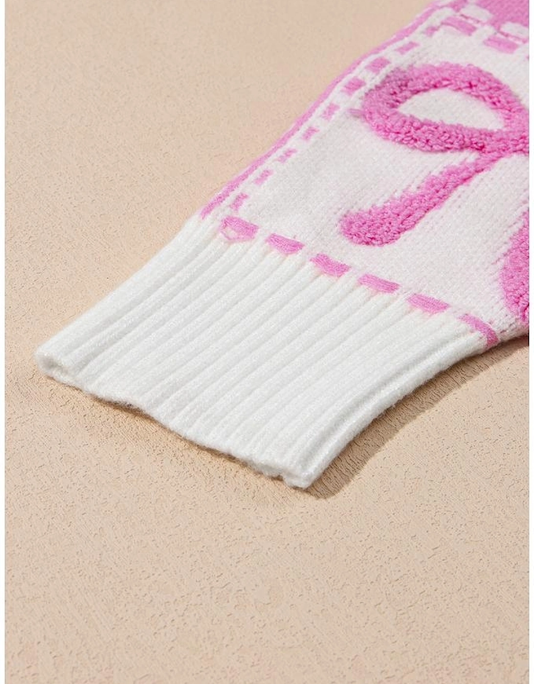 Pink Bow Knot Two Tone Checkered Crew Neck Sweater