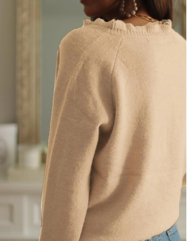 Azura Exchange Frill Trim Khaki Knit Pullover Sweater