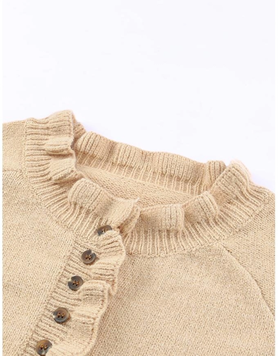 Azura Exchange Frill Trim Khaki Knit Pullover Sweater