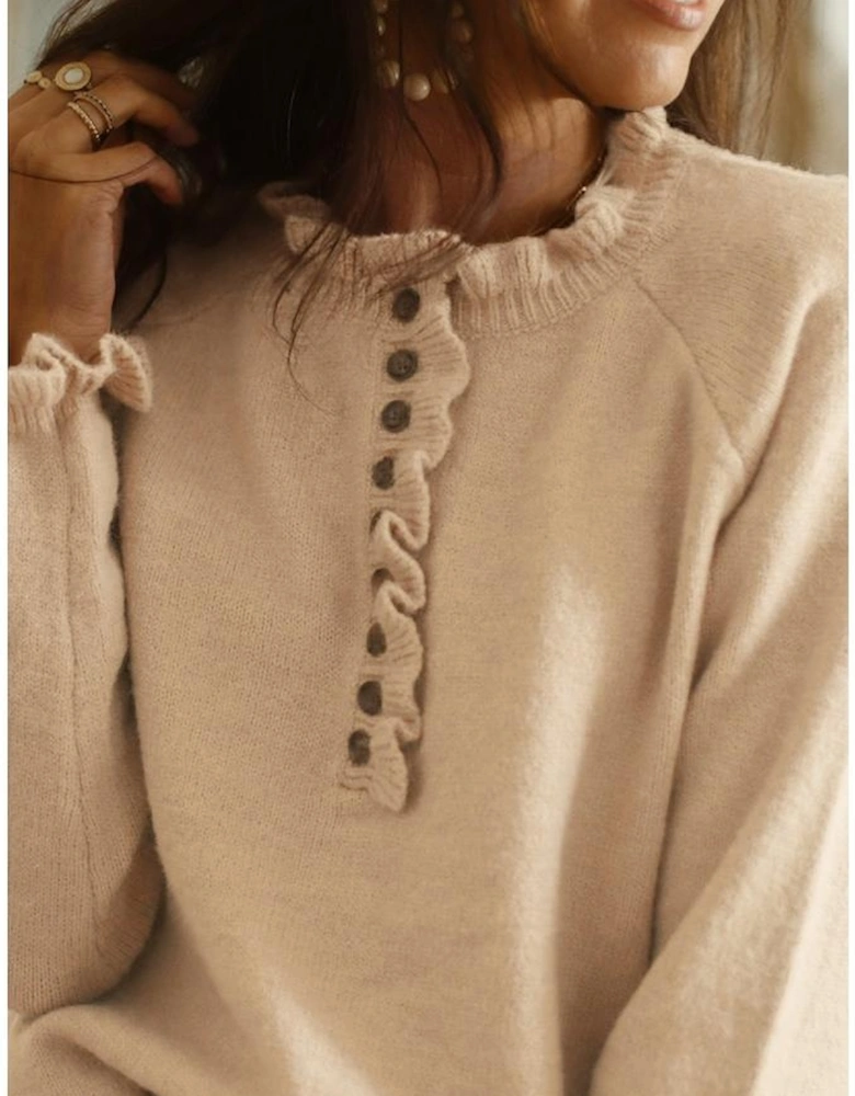 Azura Exchange Frill Trim Khaki Knit Pullover Sweater