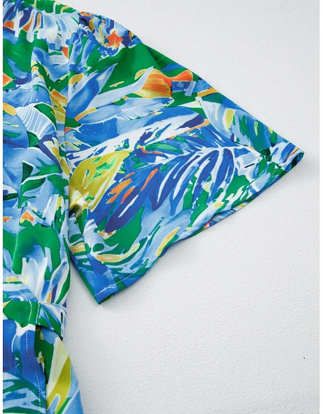 Green Leaves Print Short Sleeve Surplice Neck Ruffled Trim Plus Size Maxi Dress