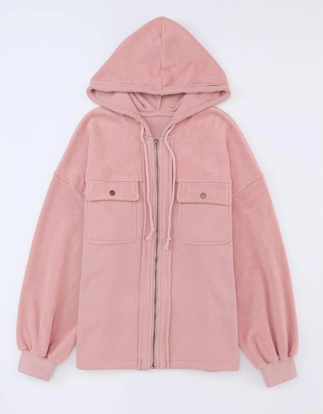 Pink Flap Pocket Drawstring Hood Zip Up Jacket, 14 of 13