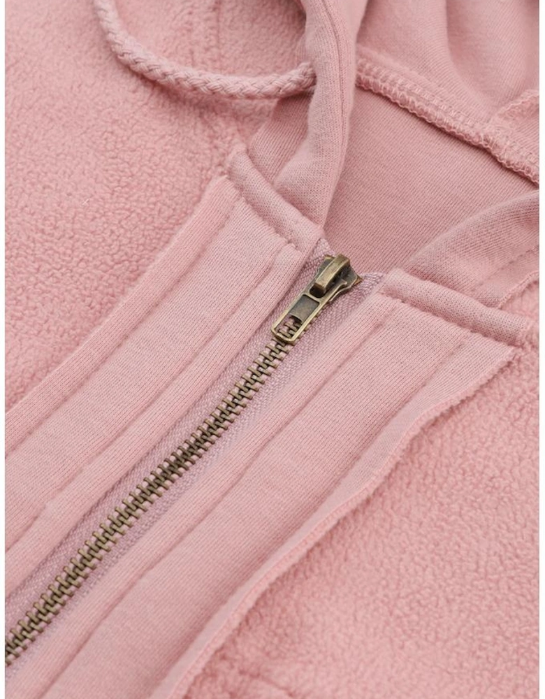 Pink Flap Pocket Drawstring Hood Zip Up Jacket