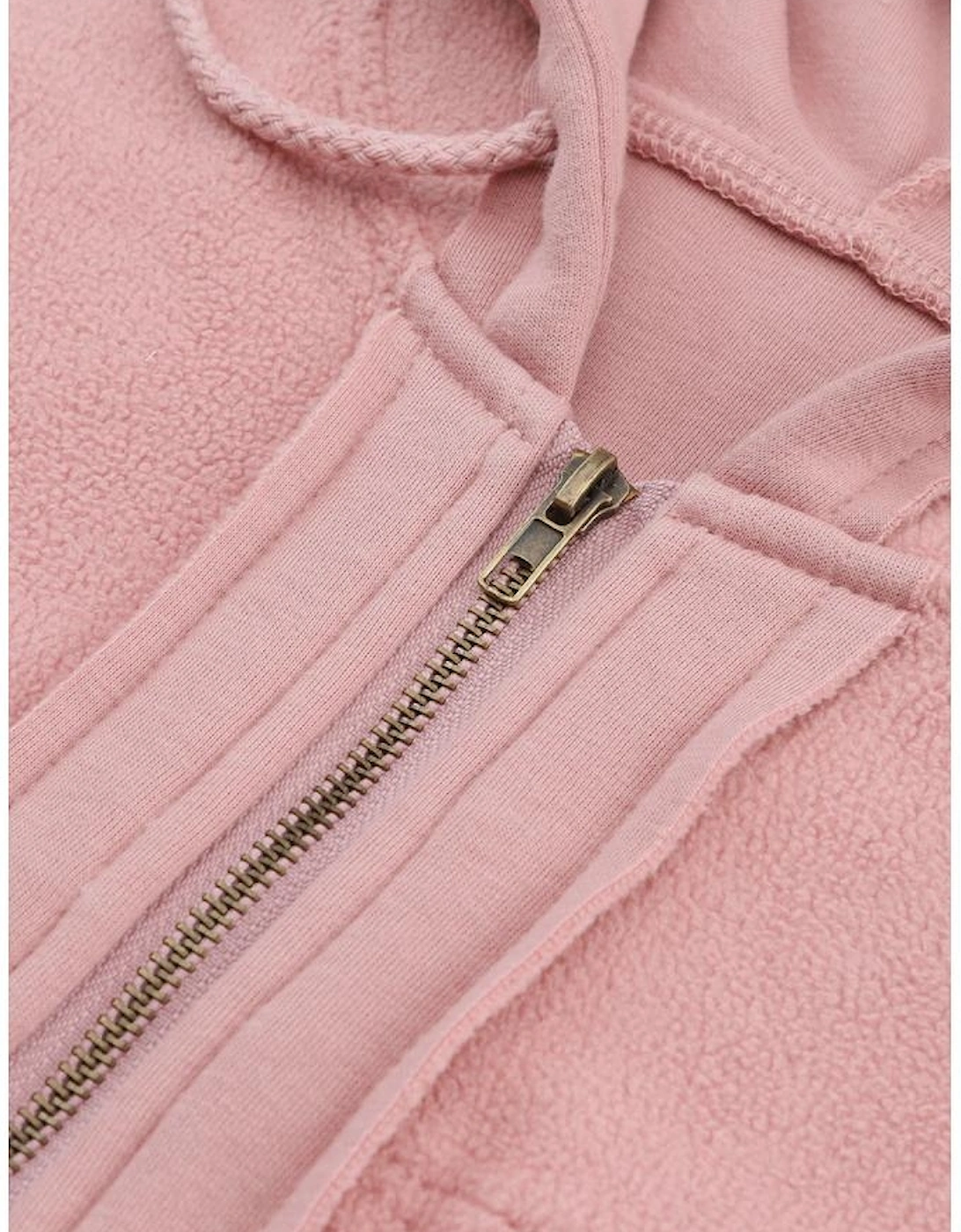 Pink Flap Pocket Drawstring Hood Zip Up Jacket