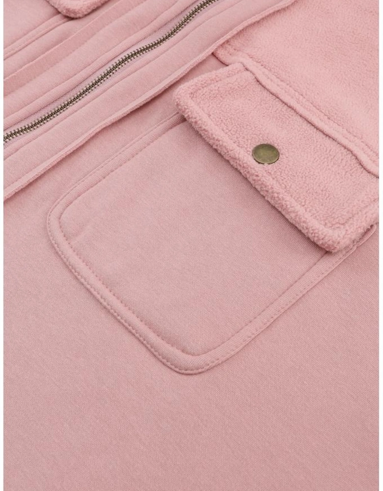 Pink Flap Pocket Drawstring Hood Zip Up Jacket