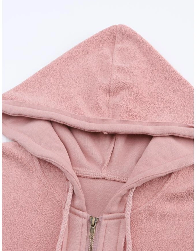 Pink Flap Pocket Drawstring Hood Zip Up Jacket