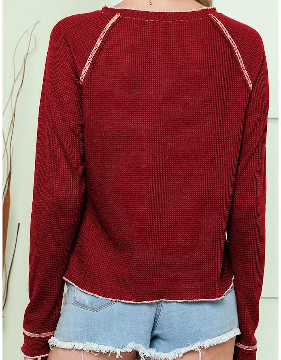 Red Game Day Rugby Football Graphic Thermal Knit Top