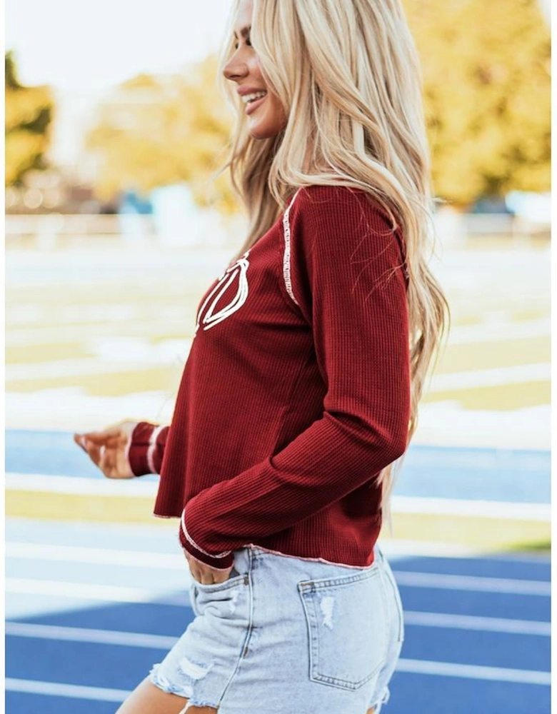 Red Game Day Rugby Football Graphic Thermal Knit Top