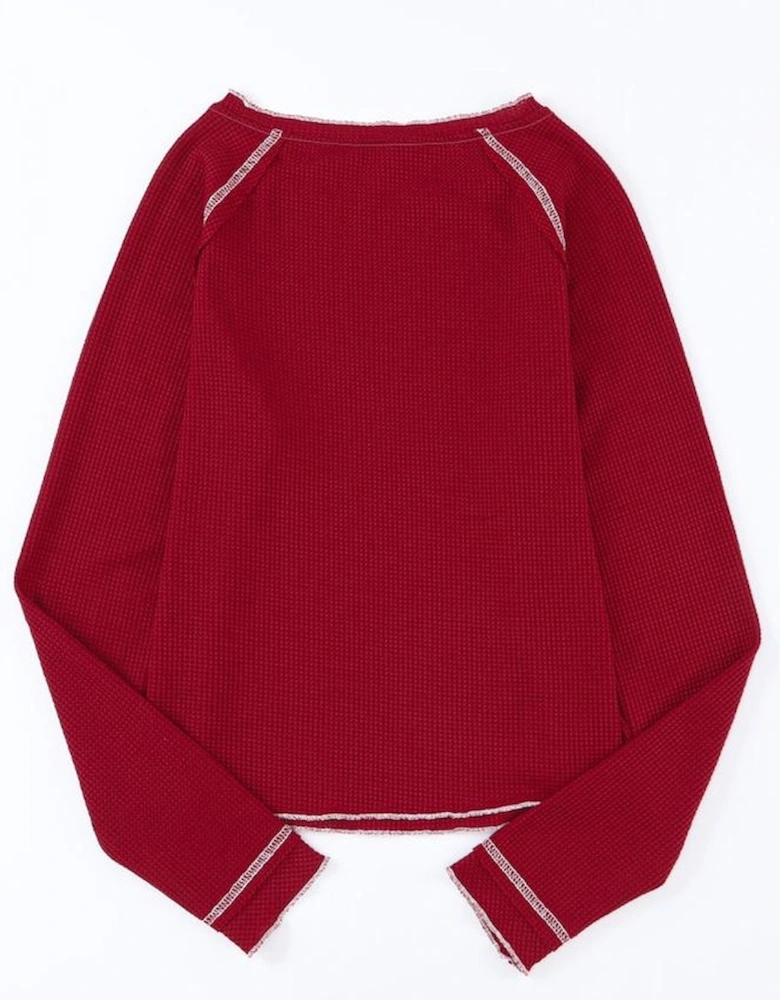 Red Game Day Rugby Football Graphic Thermal Knit Top