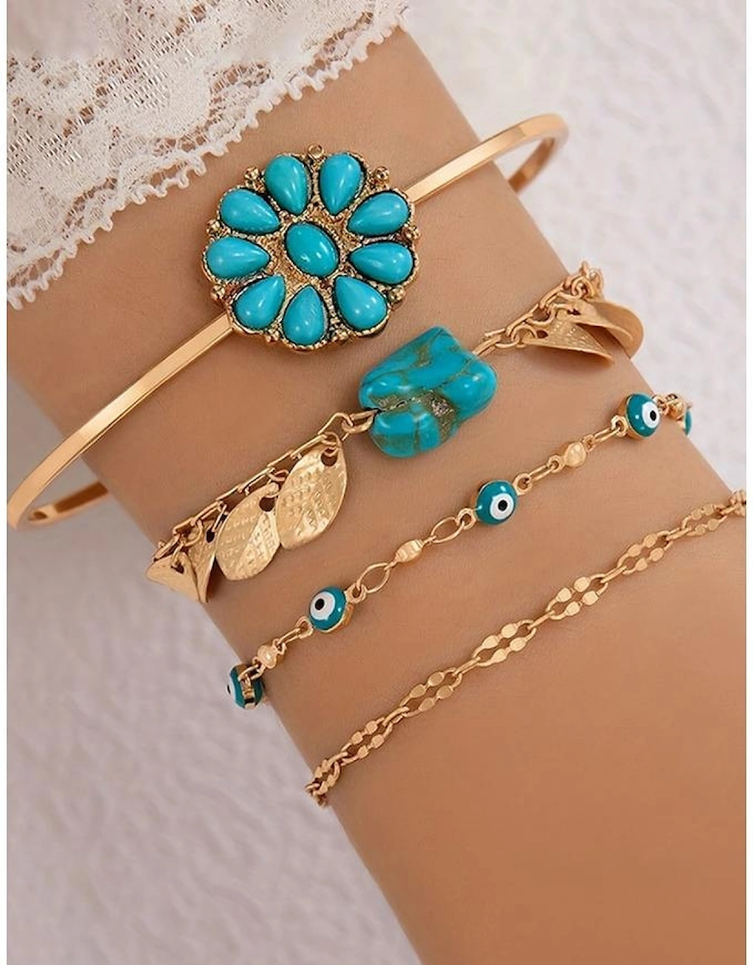 Azura Exchange Turquoise Inlaid Boho Bracelet Set