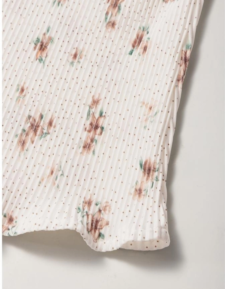 White Floral Pleated Big Bow Back Spaghetti Straps Tank Top