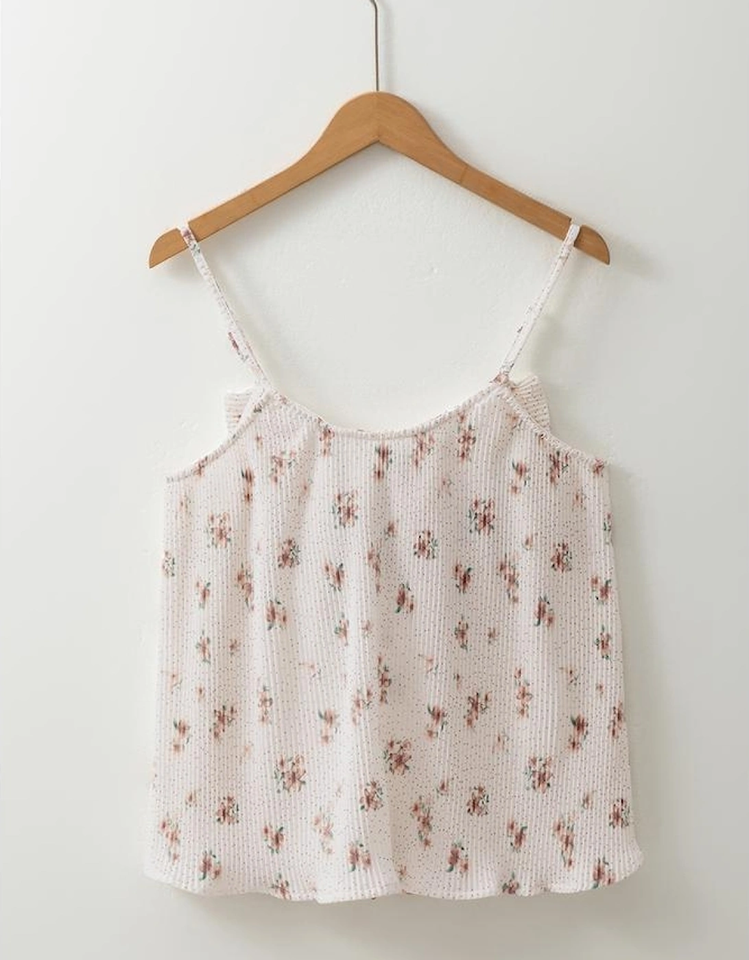 White Floral Pleated Big Bow Back Spaghetti Straps Tank Top