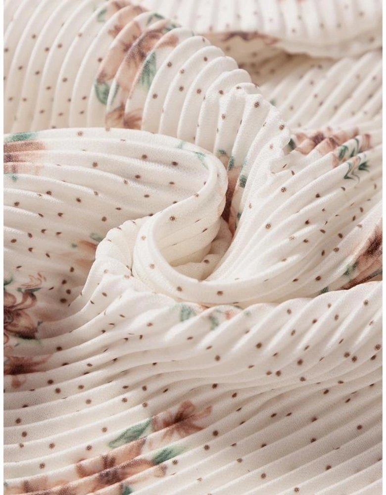 White Floral Pleated Big Bow Back Spaghetti Straps Tank Top