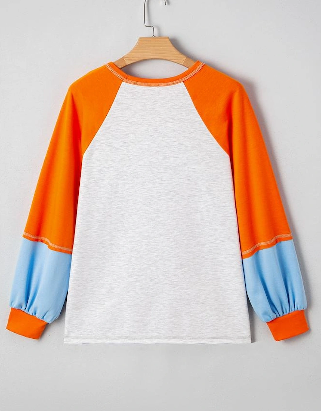 Light Grey Color Block Raglan Sleeve Contrast Stitching Loose Fit Top