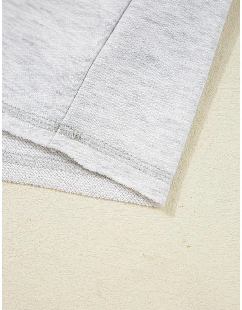 Light Grey Color Block Raglan Sleeve Contrast Stitching Loose Fit Top