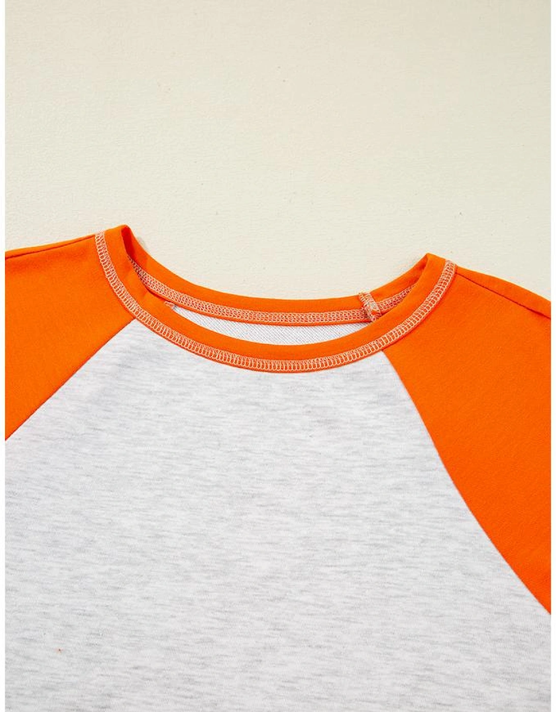 Light Grey Color Block Raglan Sleeve Contrast Stitching Loose Fit Top