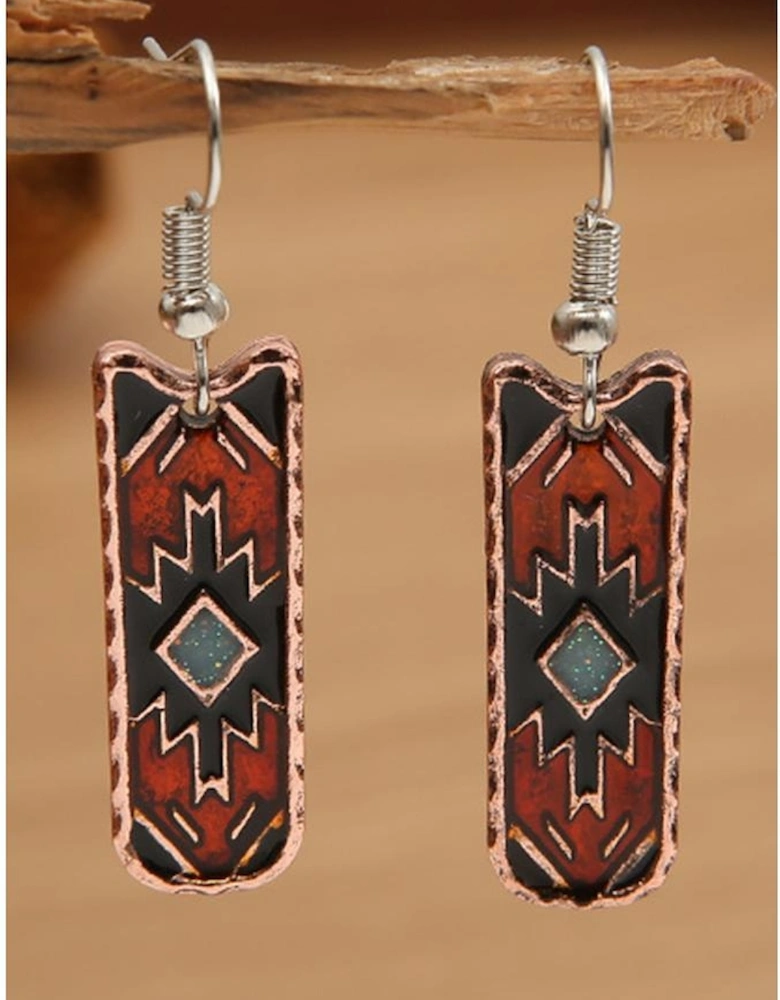 Burgundy Western Aztec Pattern Alloy Dangle Earrings