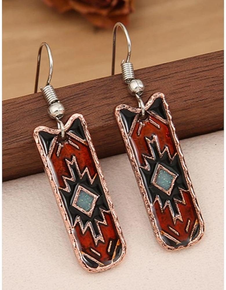 Burgundy Western Aztec Pattern Alloy Dangle Earrings