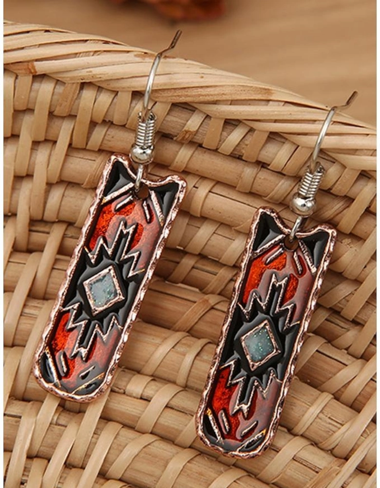 Burgundy Western Aztec Pattern Alloy Dangle Earrings