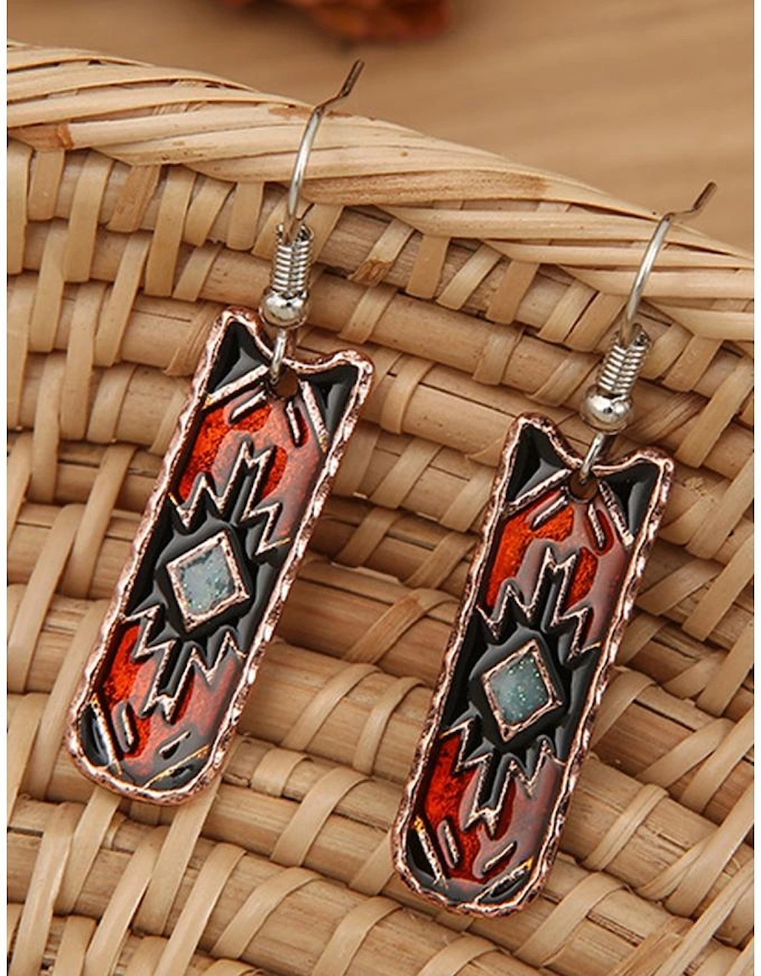 Burgundy Western Aztec Pattern Alloy Dangle Earrings, 5 of 4