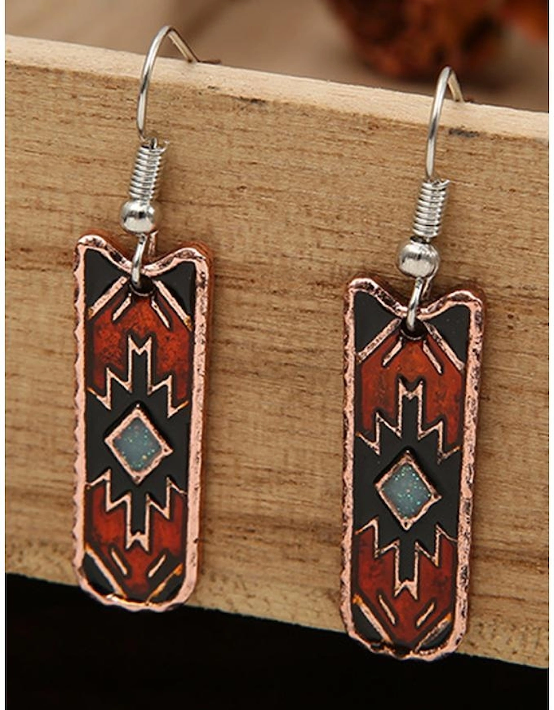 Burgundy Western Aztec Pattern Alloy Dangle Earrings