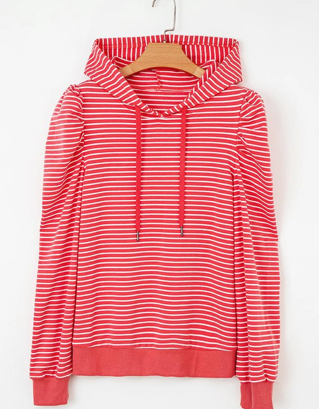 Red Stripe Puff Sleeve Stripe Hoodie