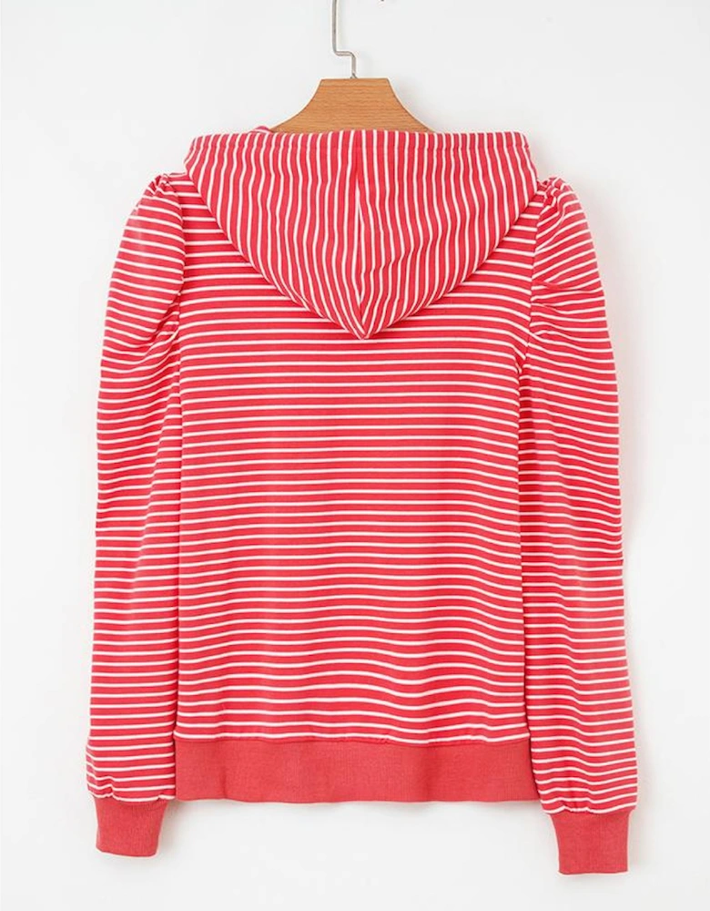 Red Stripe Puff Sleeve Stripe Hoodie