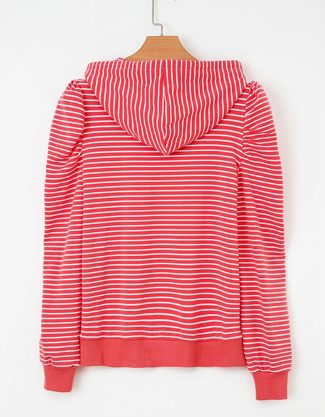 Red Stripe Puff Sleeve Stripe Hoodie