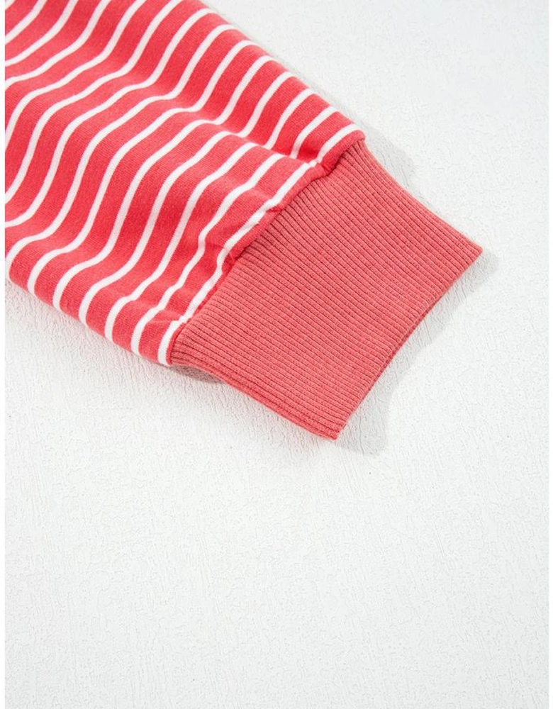 Red Stripe Puff Sleeve Stripe Hoodie