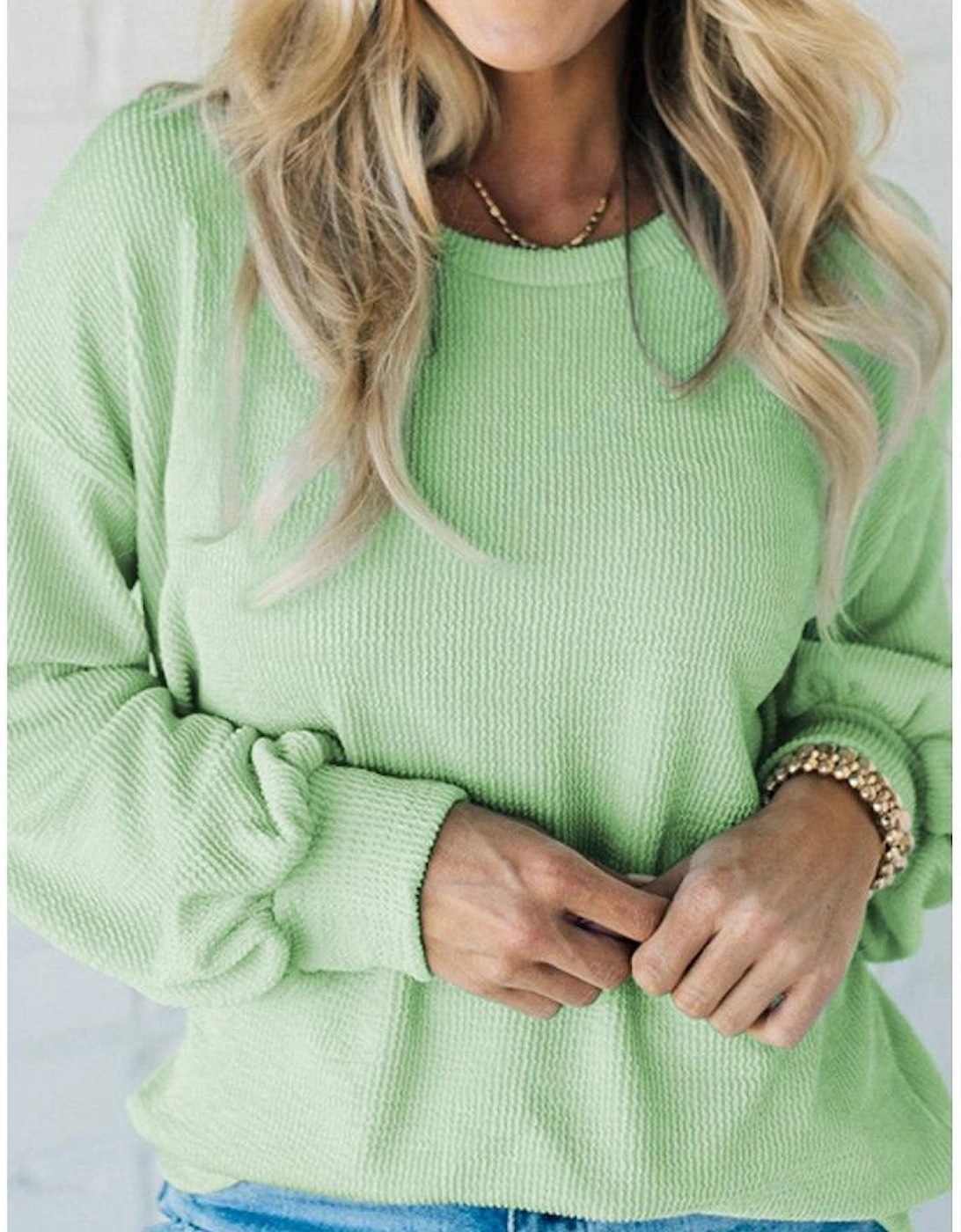 Moonlight Jade Solid Cord Ribbed Drop Shoulder Pullover Top, 5 of 4