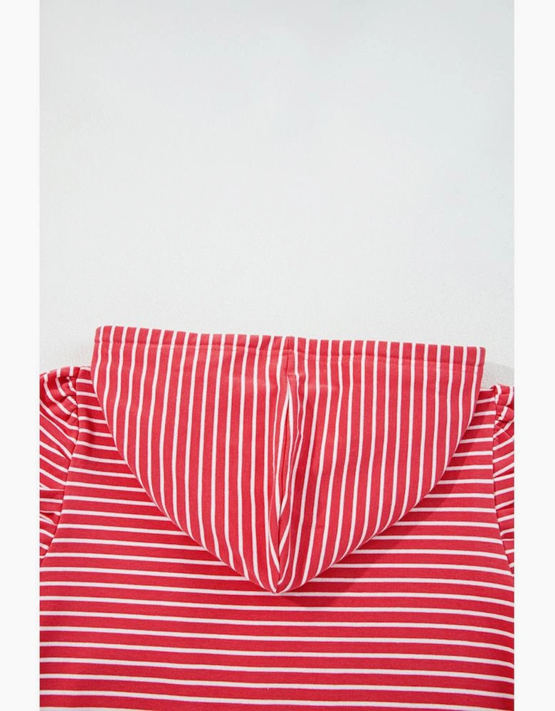 Red Stripe Puff Sleeve Stripe Hoodie