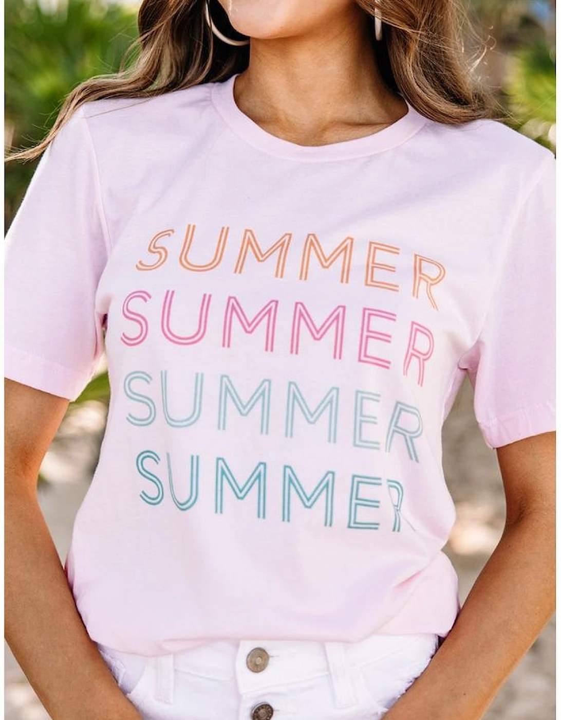 Azura Exchange Pink SUMMER Printed Round Casual Tee