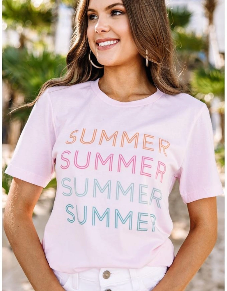 Azura Exchange Pink SUMMER Printed Round Casual Tee