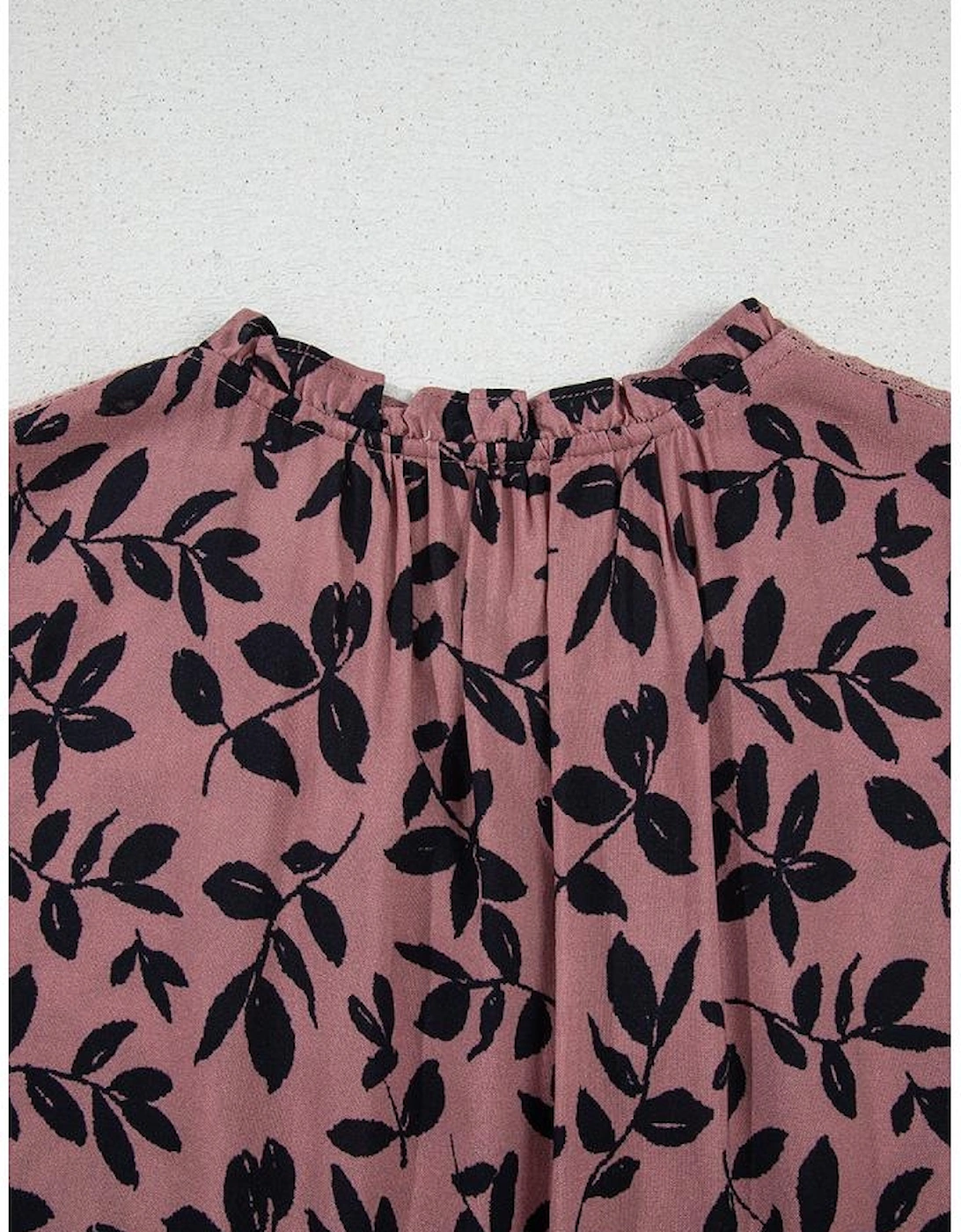 Brown Leaf Print Lace-up V Neck Crinckled Tank Top