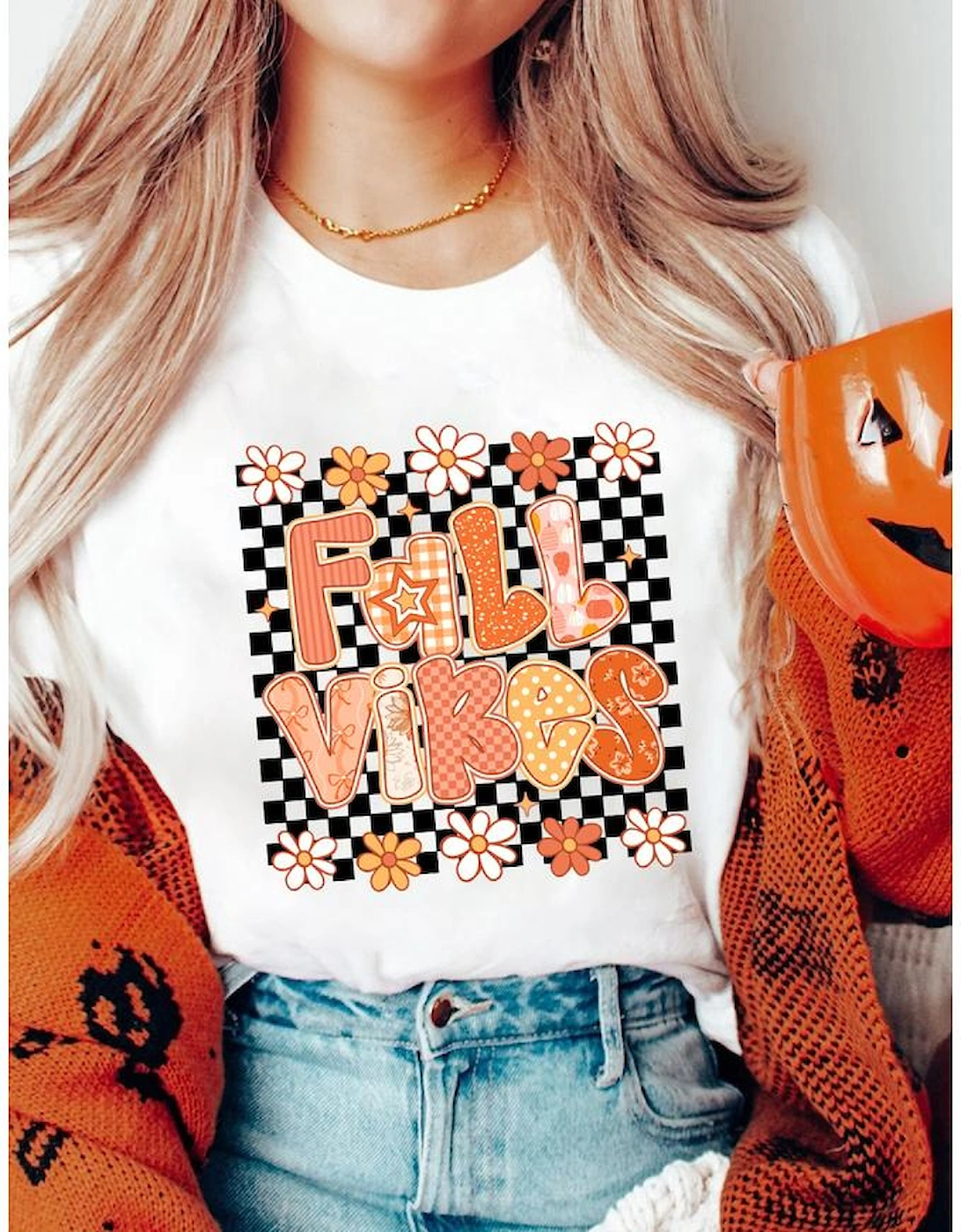 White FALL VIBES Cute Graphic Heat Transfer Tee