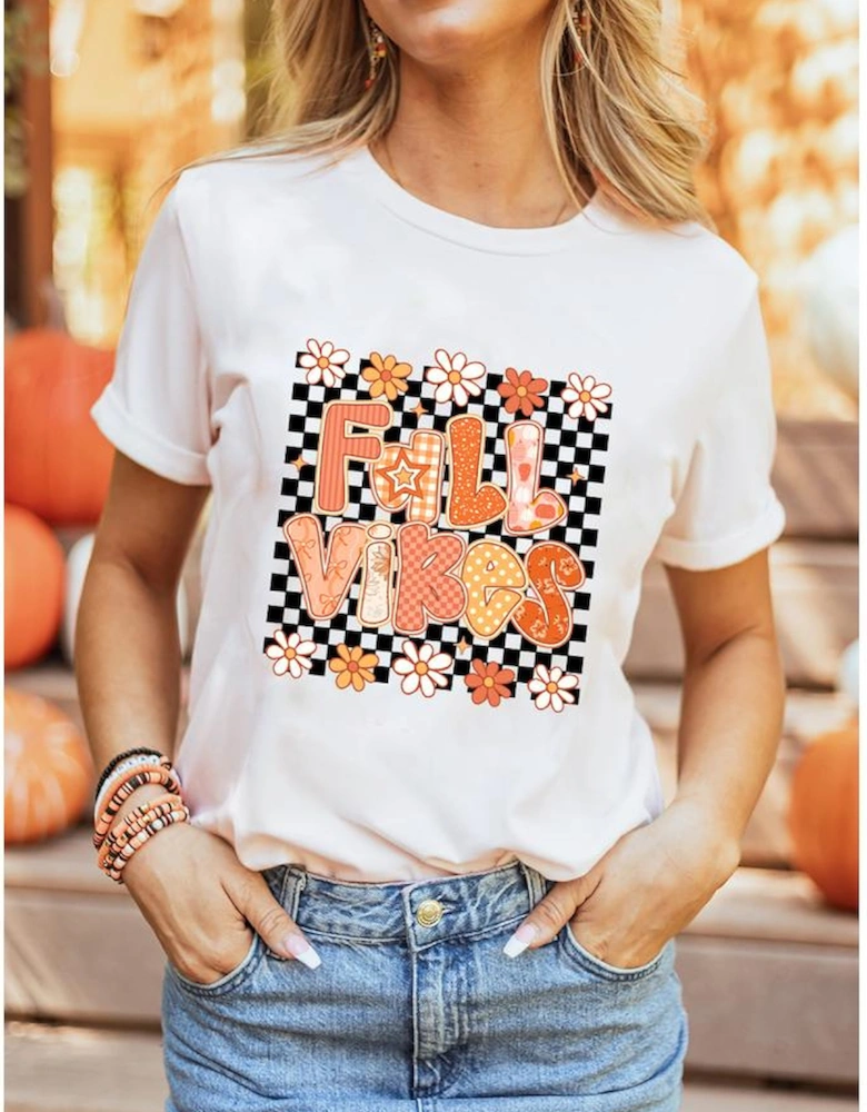 White FALL VIBES Cute Graphic Heat Transfer Tee
