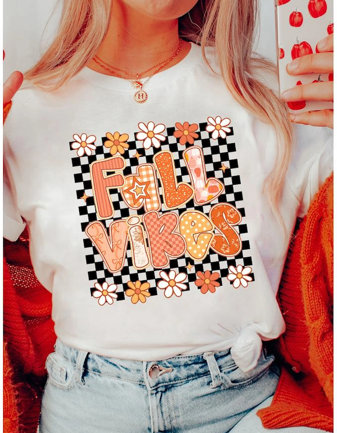 White FALL VIBES Cute Graphic Heat Transfer Tee