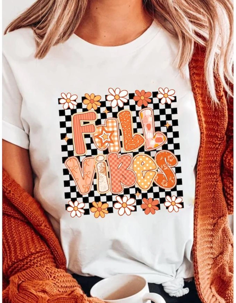 White FALL VIBES Cute Graphic Heat Transfer Tee