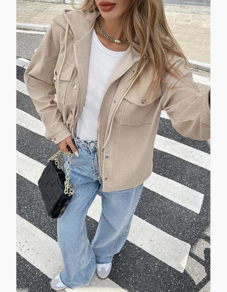 Beige 2 in 1 Thermal Knit Textured Hooded Jacket