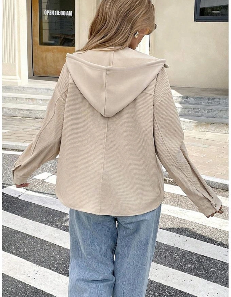 Beige 2 in 1 Thermal Knit Textured Hooded Jacket