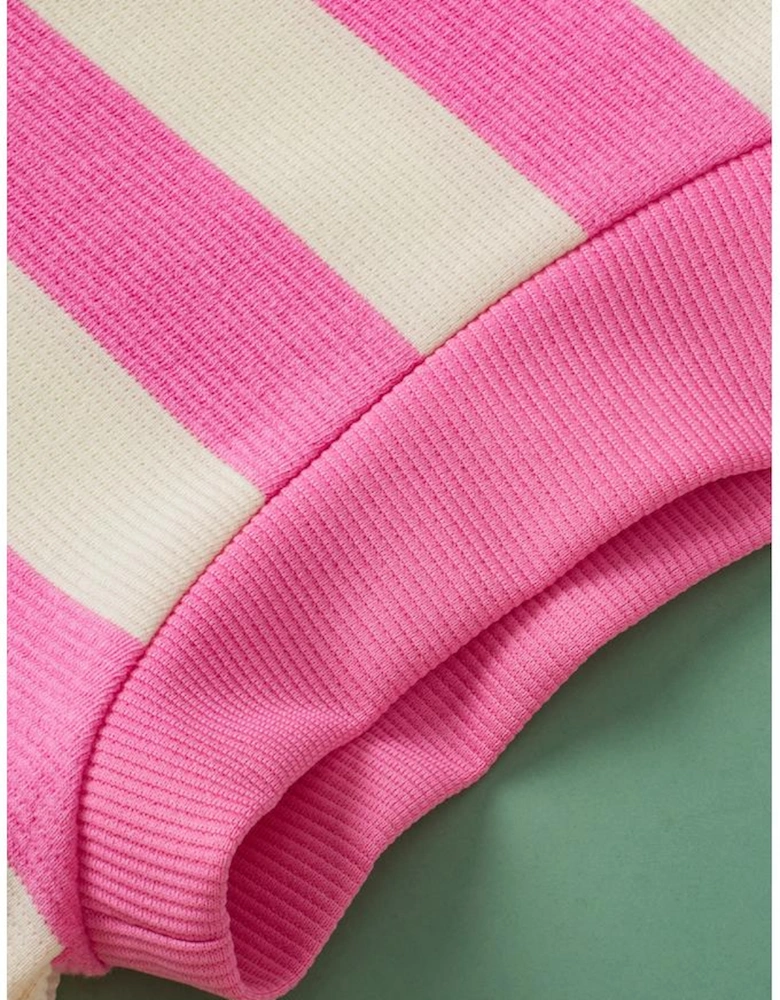 Pink Stripe V Neck Collared Cap Sleeve Top