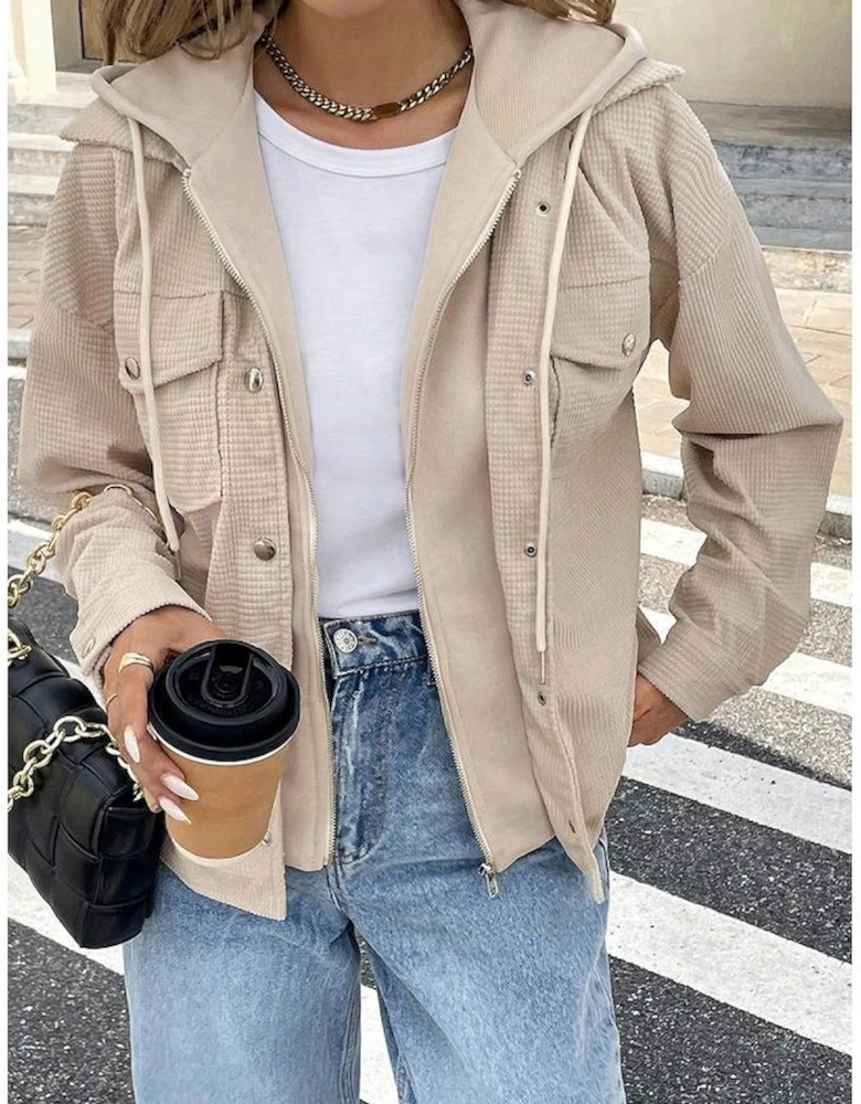 Beige 2 in 1 Thermal Knit Textured Hooded Jacket