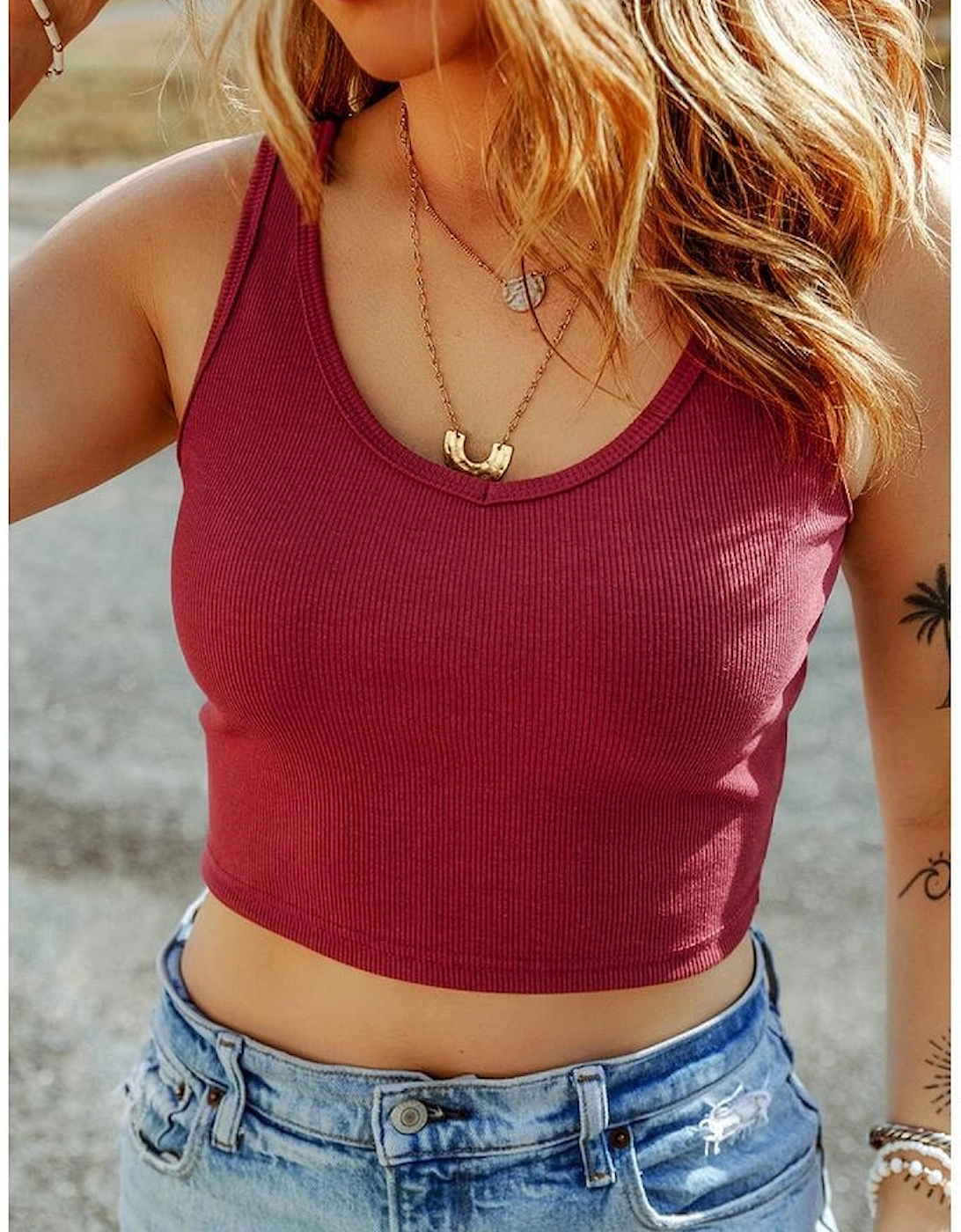 Racing Red Ribbed Knit Sheath Sleeveless Crop Top