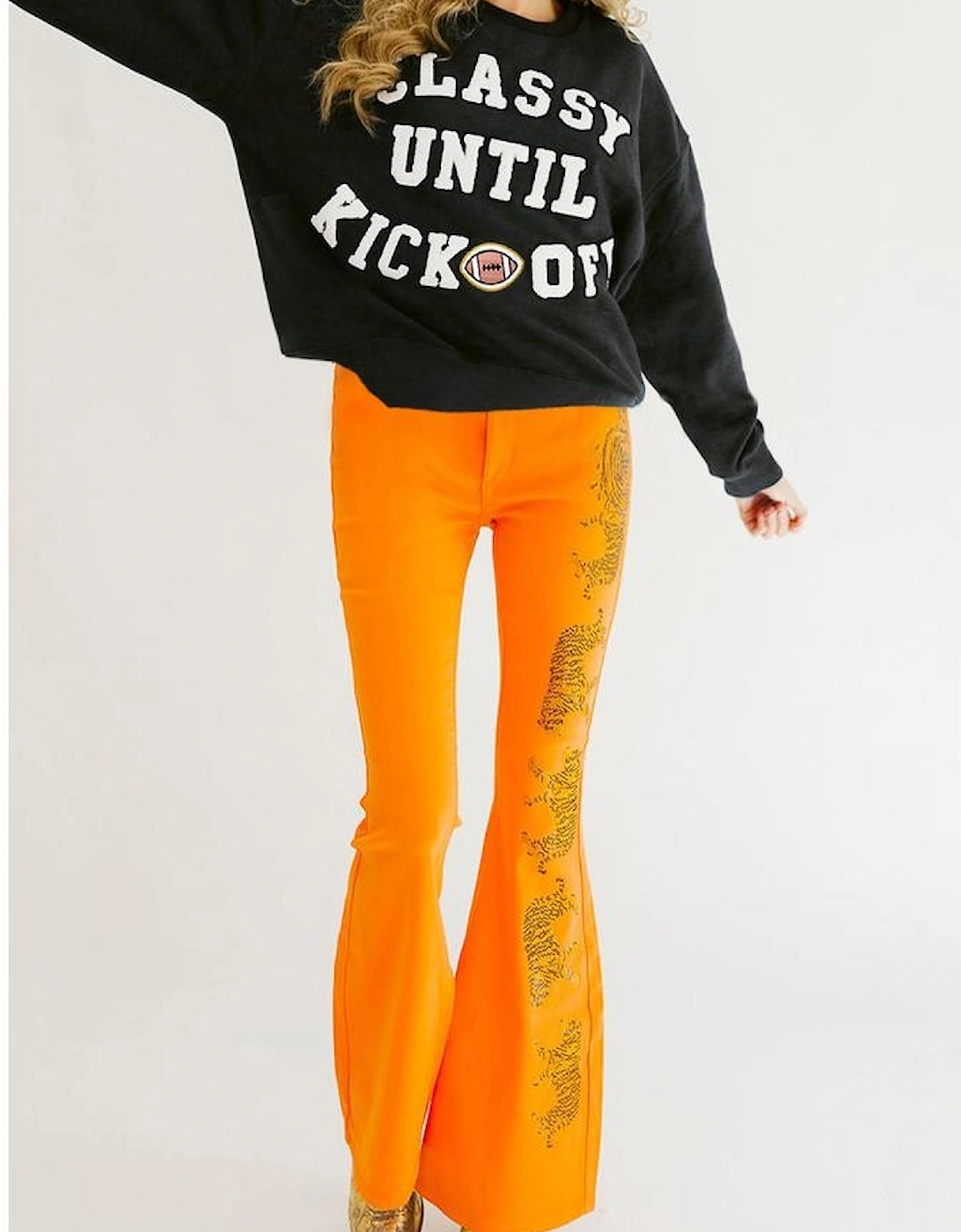 Black CLASSY UNTIL KICKOFF Plush Letter Patched Loose Sweatshirt, 4 of 3