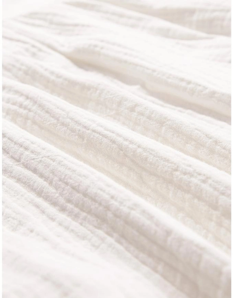 White Textured Short Sleeve Buttons Frayed Blouse