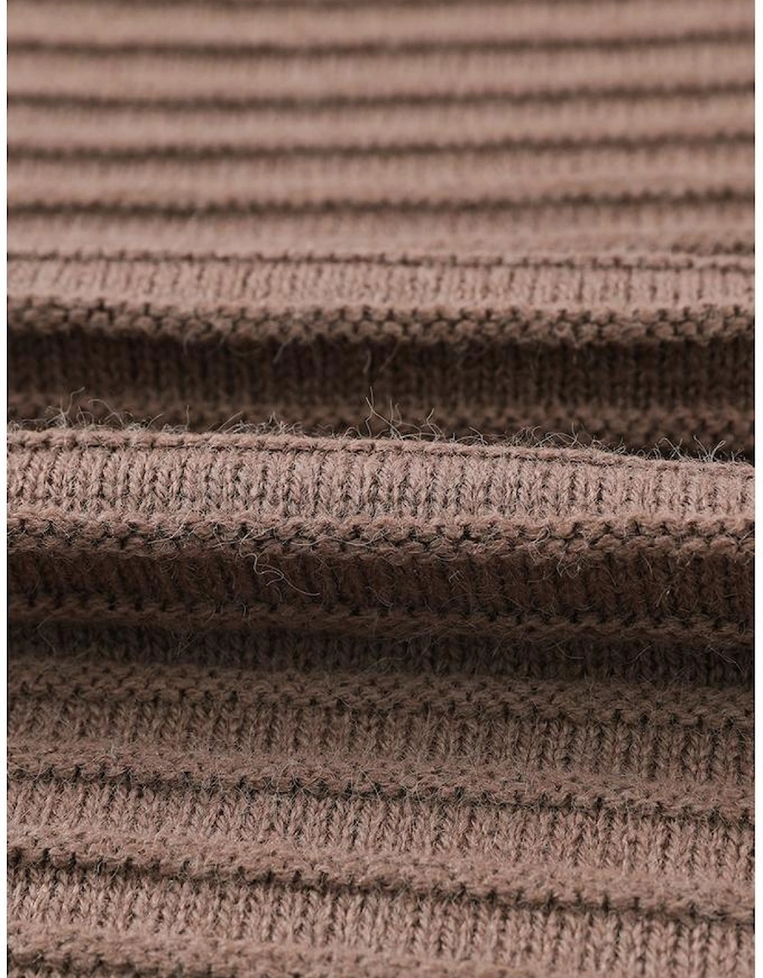 Brown Horizontal Rib Knitted Open Front Hooded Cardigan