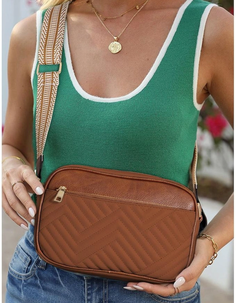Chestnut Quilted Faux Leather Crossbody Bag 22*6*16cm