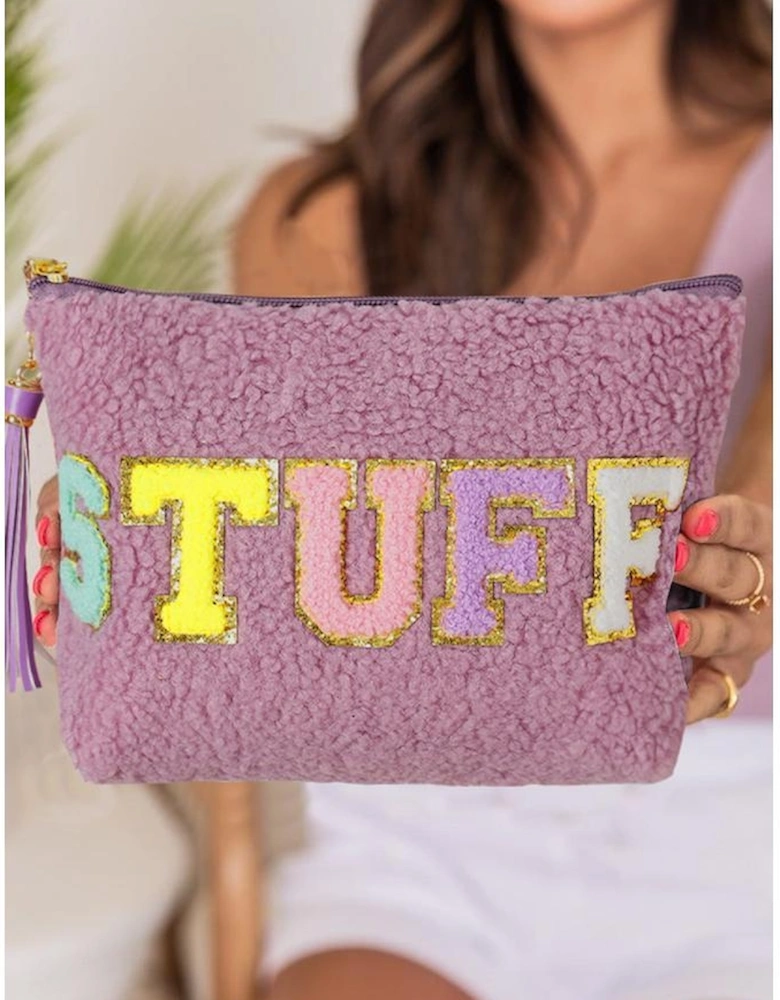 Phalaenopsis Sparkle Letter Pattern Tassel Zipper Makeup Bag