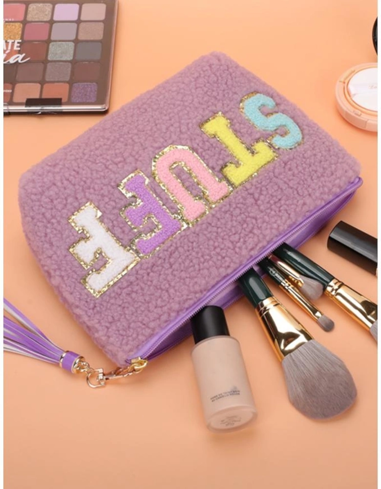 Phalaenopsis Sparkle Letter Pattern Tassel Zipper Makeup Bag